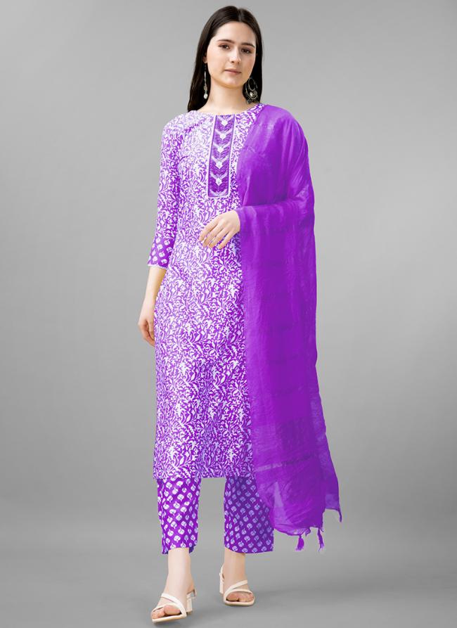 Rayon Lilac Casual Wear Embroidery Work Readymade Salwar Suit